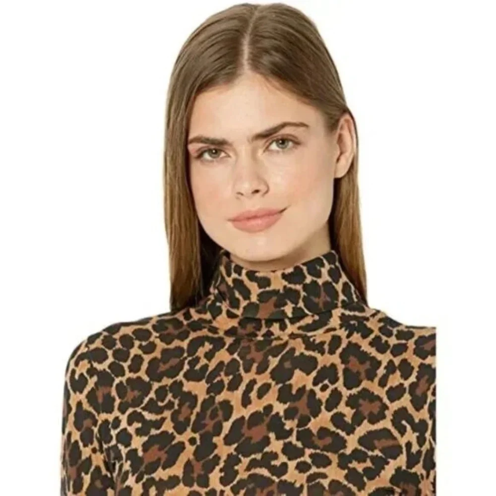NWT J. Crew Tissue Turtleneck Top In Leopard Print XS